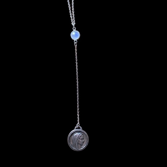 Virgin Mary Moonstone Drop Necklace Sterling - Picture 2 of 4